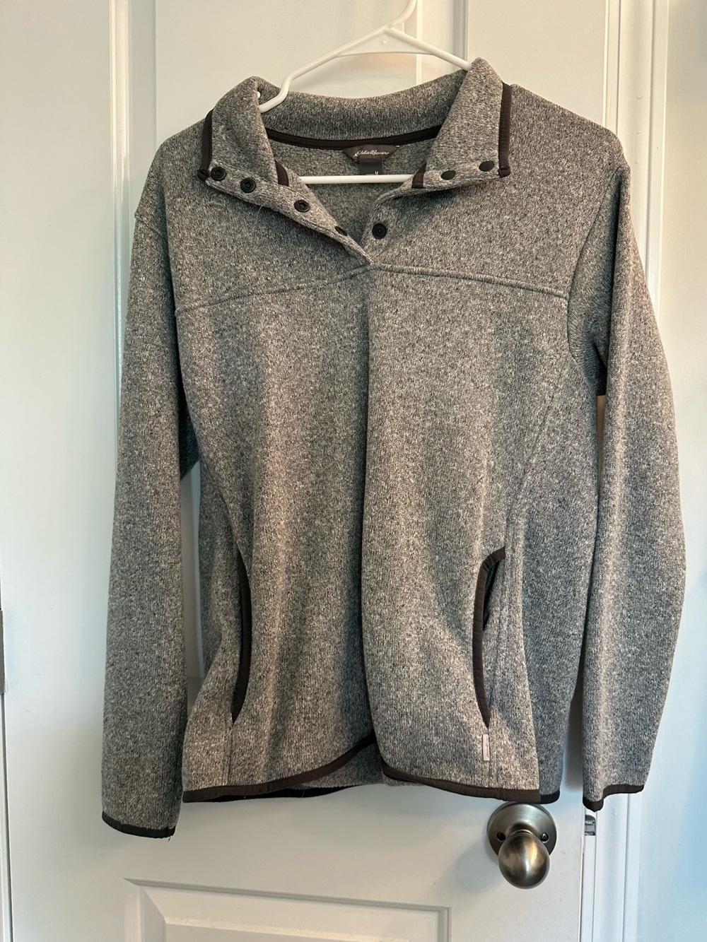 Eddie Bauer Gray Heather Snap-Front Fleece Top